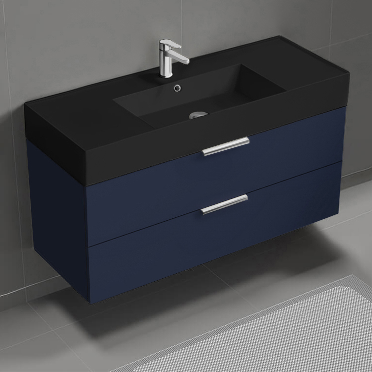 Bathroom Vanity Floating Bathroom Vanity, Modern, Blue, 48 Inch, Chrome Handles Nameeks DERIN459